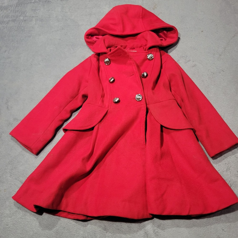 Copper Key Peplum Coat Girls Red Hooded Double Breasted Ruffle Back Coquette